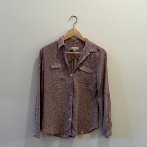 LOFT Lavender Button-Up Utility Blouse with White Spot Print